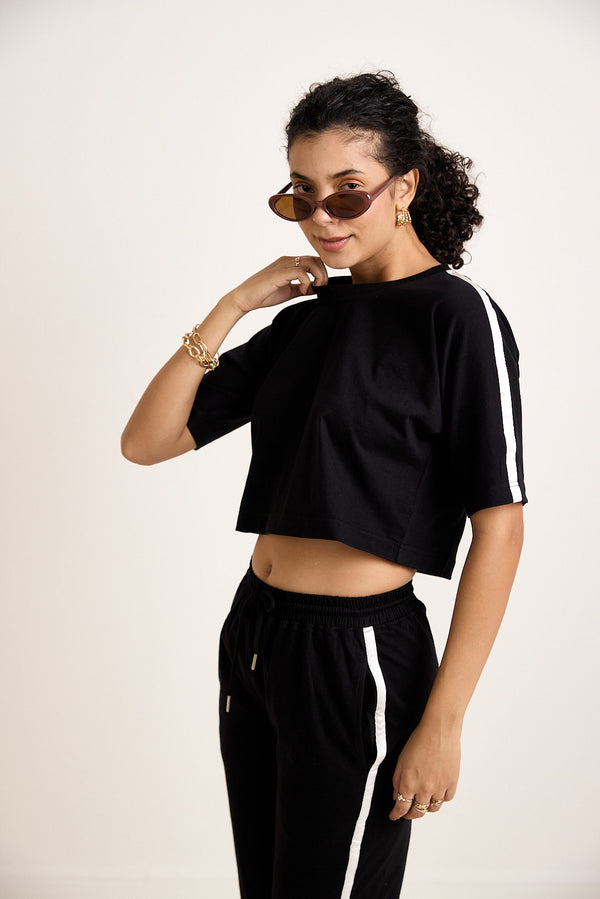 BLACK CROR TOP WITH WHITE STRIPPED