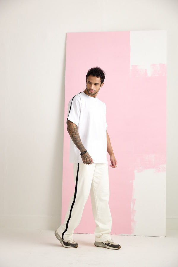 WHITE CO-ORD SET WITH BLACK STRIPS